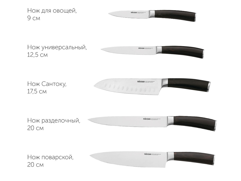 Набор из 5 кухонных ножей и блока для ножей с ножеточкой «DANA»