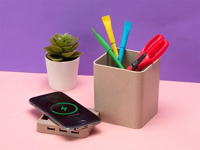 Настольный органайзер Cubic с функциями USB-хаба и беспроводной зарядки thumbnail