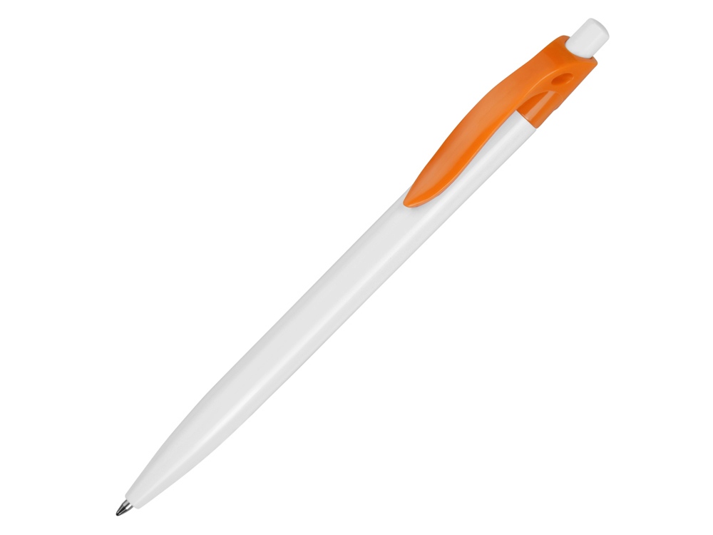 Белая ручка Какаду с оранжевым клипом  под нанесение логотипа