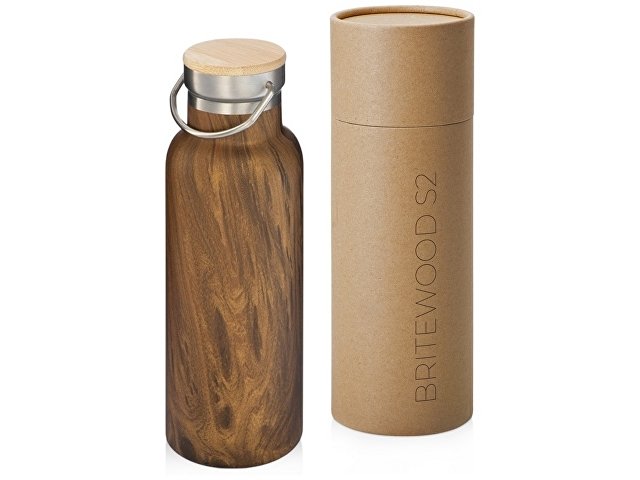 Вакуумный термос «Britewood S2», 500 мл, бамбуковая крышка, крафтовый тубус thumbnail