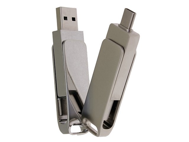 USB 2.0- флешка на 16 Гб с поворотным механизмом и дополнительным разъемом Type-C