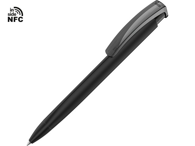 Ручка пластиковая шариковая трехгранная «Trinity K transparent Gum» soft-touch с чипом передачи информации NFC, черный