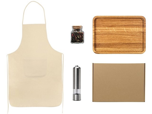 Подарочный набор для кухни с фартуком, подносом, мельницей и специями thumbnail