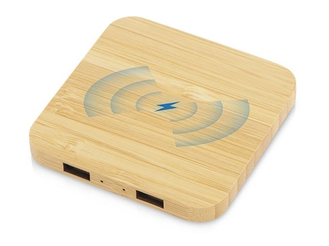 USB-хаб с беспроводной зарядкой из бамбука «Plato», 5 Вт thumbnail