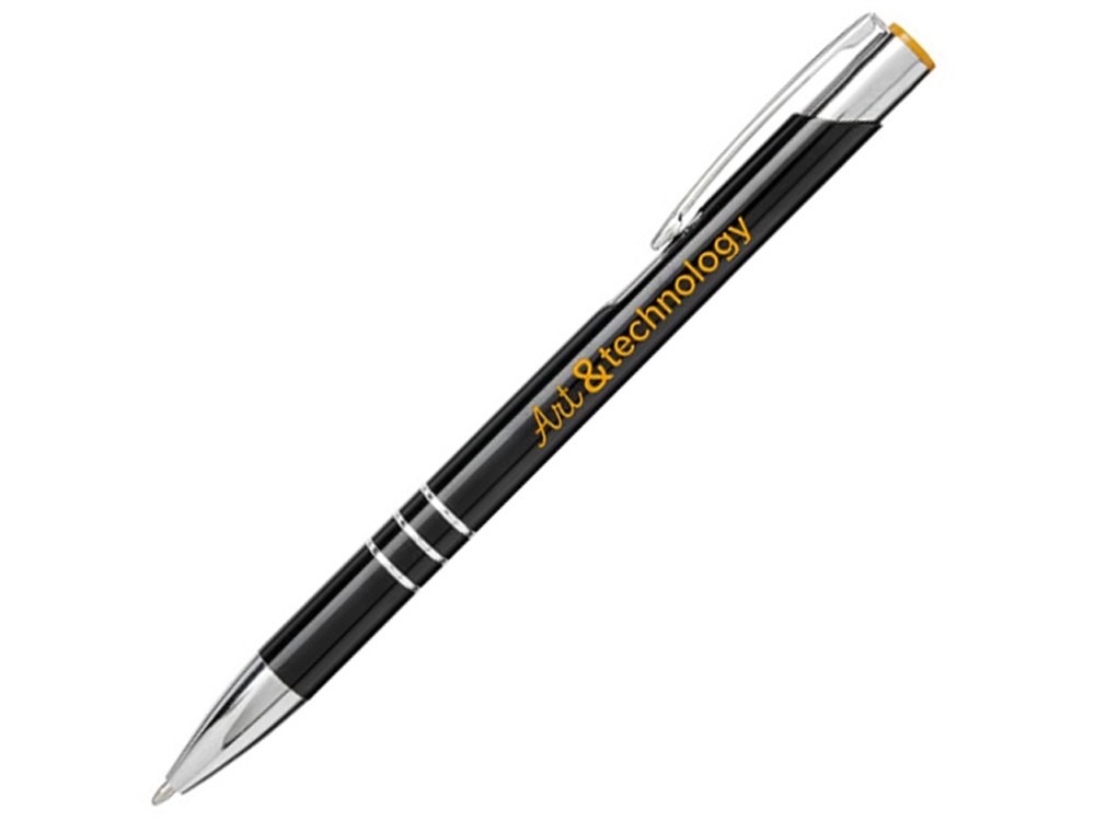 Ручка металлическая шариковая Moneta с цветной кнопкой, черный/оранжевый
