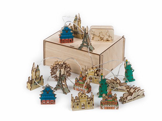 Ёлочная гирлянда с лампами в подарочной коробке «Достопримечательности мира» thumbnail