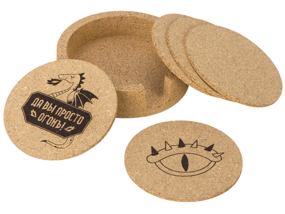 Набор костеров из пробки на подставке «Krock» с гравировкой Набор костеров из пробки на подставке «Krock» с гравировкой