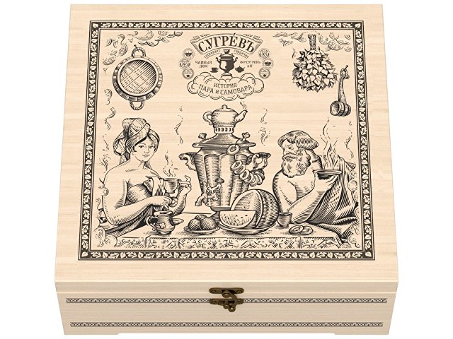 Подарочный набор с чаем и эфирными маслами «История пара и самовара» в деревянной шкатулке thumbnail