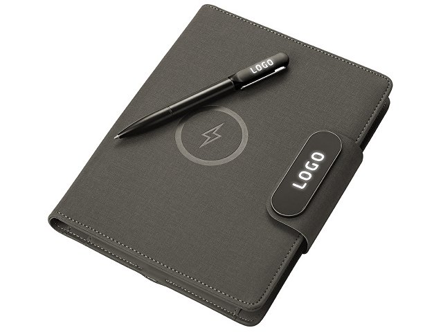 Подарочный набор «Twilight»: органайзер А5 с беспроводной зарядкой и металлическая шариковая ручка со светящимся логотипом thumbnail