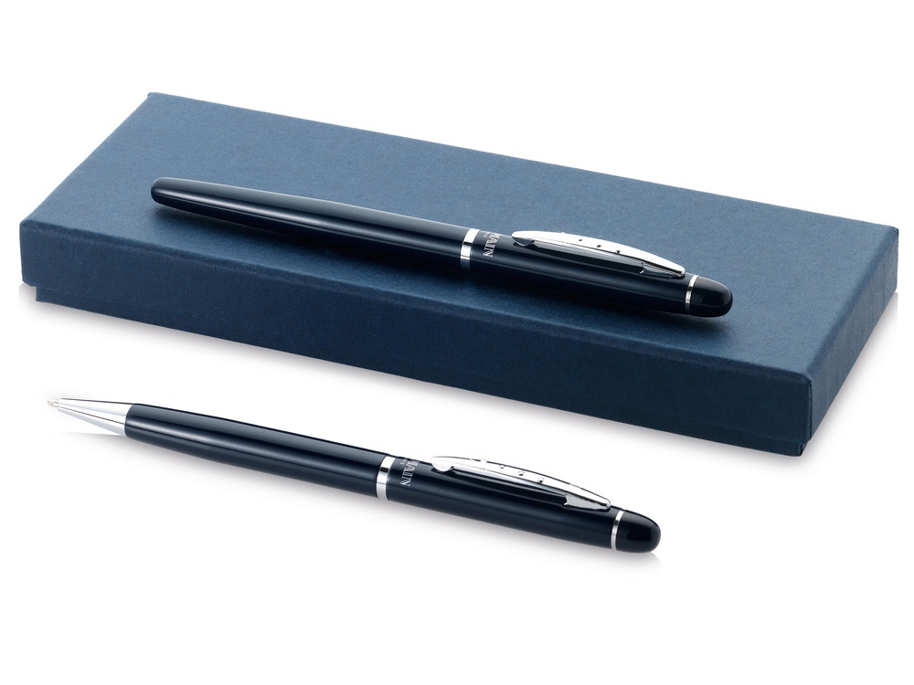 Набор ручек Arlesв подарочной коробке: ручка шариковая и роллер, темно-синий, черные чернила