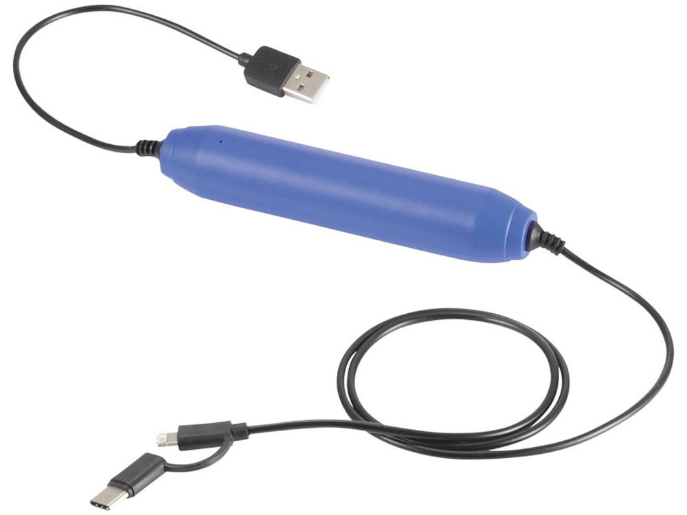 Портативное зарядное устройство, 2000 mAh/кабель 3 в 1, ярко-синий