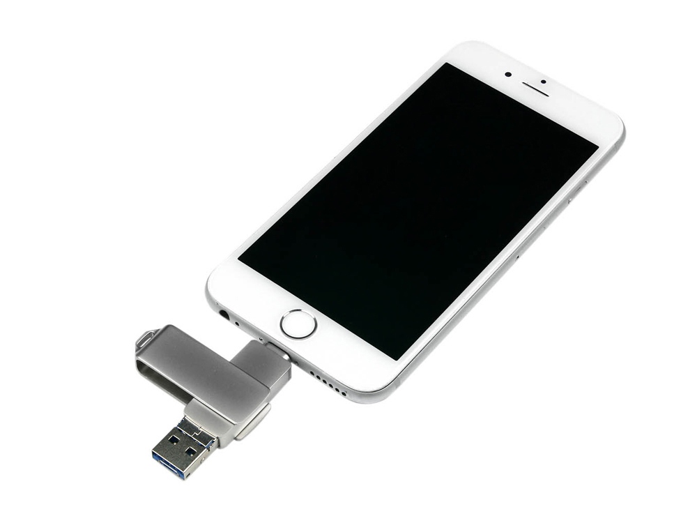USB 3.0/micro USB/Lightning- флешка на 128 Гб с поворотным механизмом 4