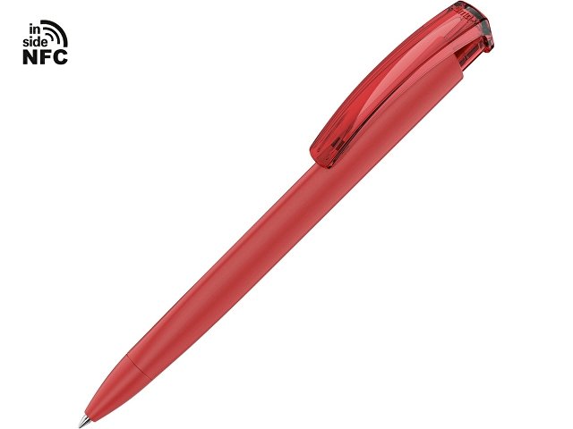 Ручка пластиковая шариковая трехгранная «Trinity K transparent Gum» soft-touch с чипом передачи информации NFC, красный