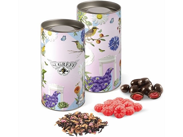 Подарочный набор с чаем, леденцами и вишней в шоколаде в тубусе thumbnail