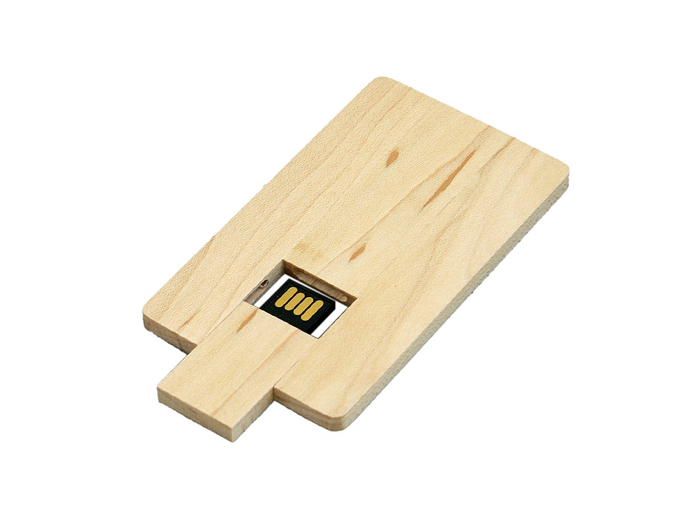 USB 2.0- флешка на 16 Гб в виде деревянной карточки с выдвижным механизмом