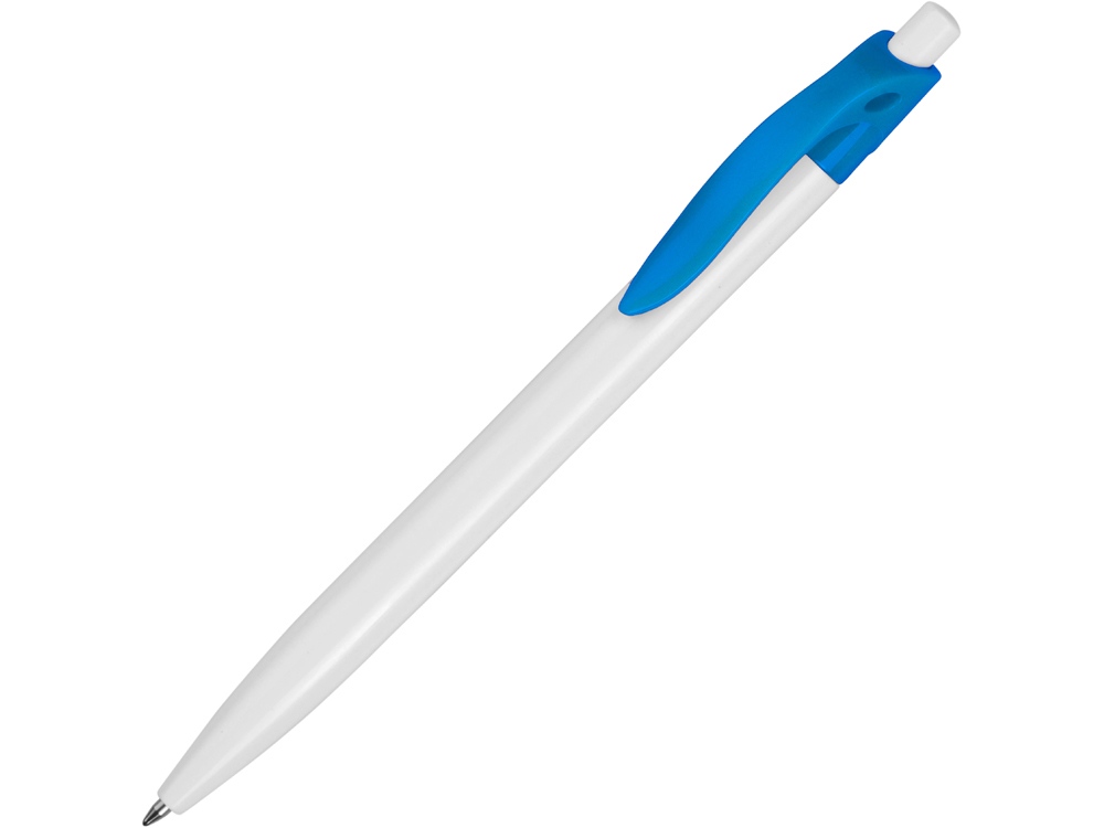 Белая ручка Какаду с голубым клипом  под нанесение логотипа