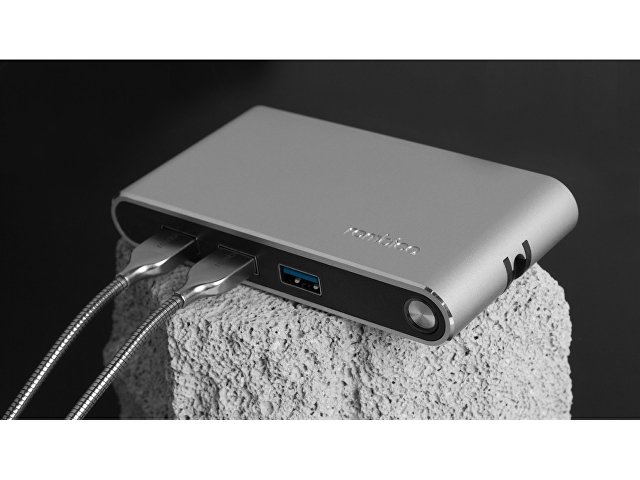 Хаб 8-в-1 Type-C «Hermes», USB 3.0 x 3, Type-C PD, HDMI, LAN, картридер