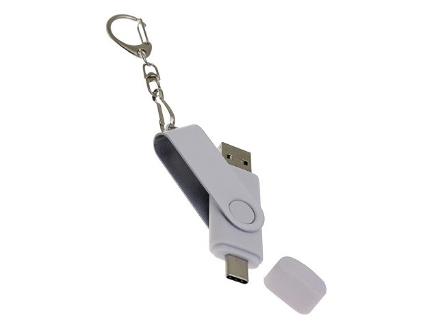 USB 2.0- флешка на 64 Гб с поворотным механизмом и дополнительным разъемом Type-C — фото 4