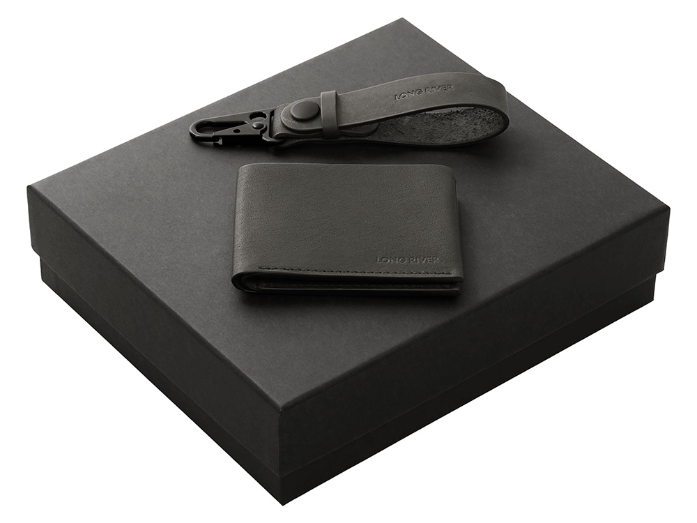 Подарочный набор Long River: кошелек, ремешок для ключей черный