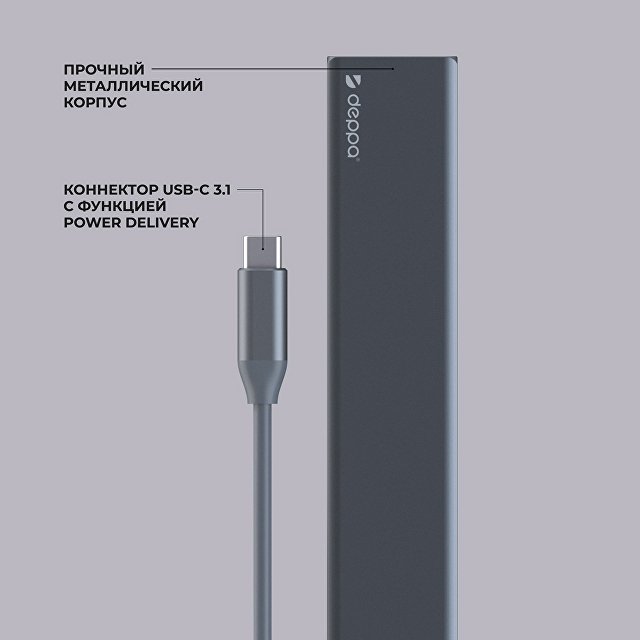 USB Type-C хаб 7-в-1, HDMI, Power Delivery, 2xUSB 3.0, RJ45, microSD/SD — фото 3