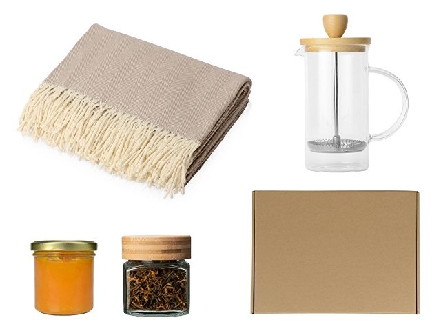 Подарочный набор с пледом, френчпрессом, чаем и вареньем thumbnail