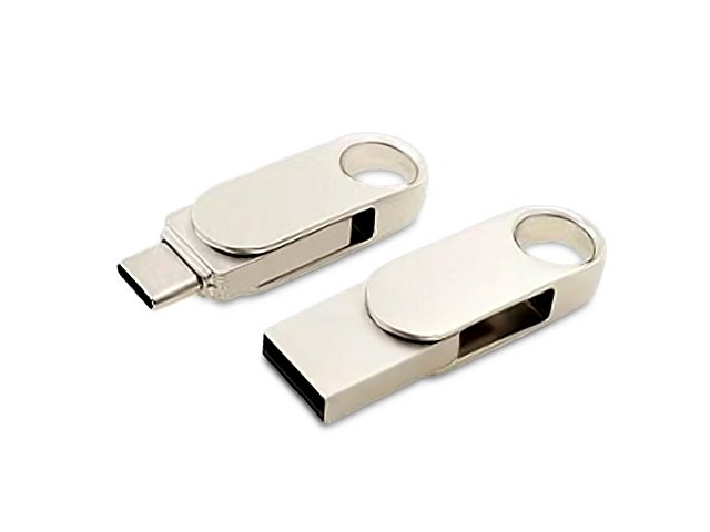 USB 2.0- флешка «Uranium» на 8 Гб с поворотным механизмом и дополнительным разъемом Type-C