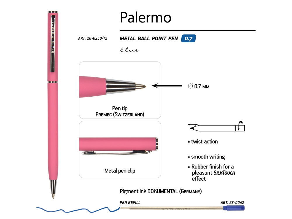 Ручка металлическая шариковая «Palermo», софт-тач