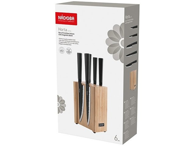 Набор из 5 кухонных ножей на магнитном блоке «HORT» thumbnail