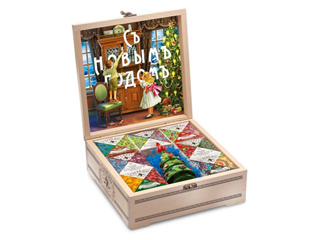 Подарочный набор "Народы России" с чаем и вареньем в деревянной шкатулке без лого thumbnail