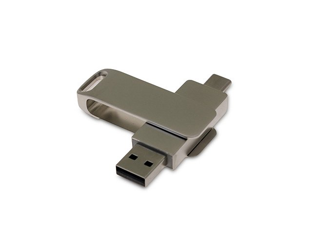 USB 2.0- флешка на 16 Гб с поворотным механизмом и дополнительным разъемом Type-C