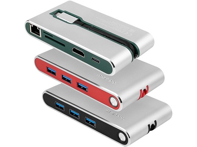 Хаб 8-в-1 Type-C «Hermes», USB 3.0 x 3, Type-C PD, HDMI, LAN, картридер thumbnail