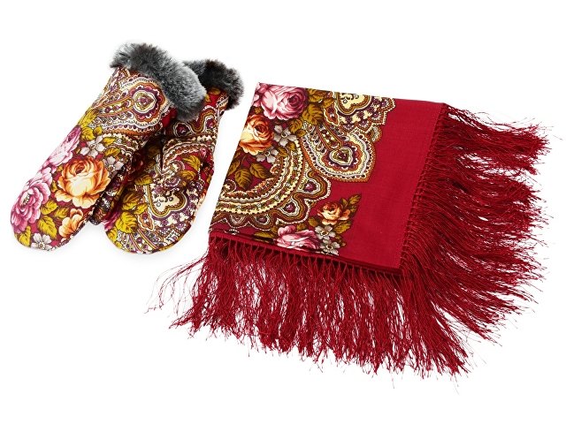 Подарочный набор: Павлопосадский платок, рукавицы