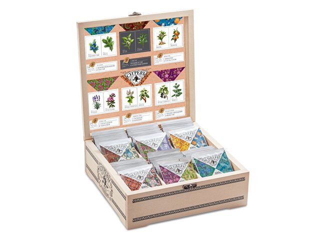 Подарочный набор с пакетированным чаем в деревянной шкатулке без лого 