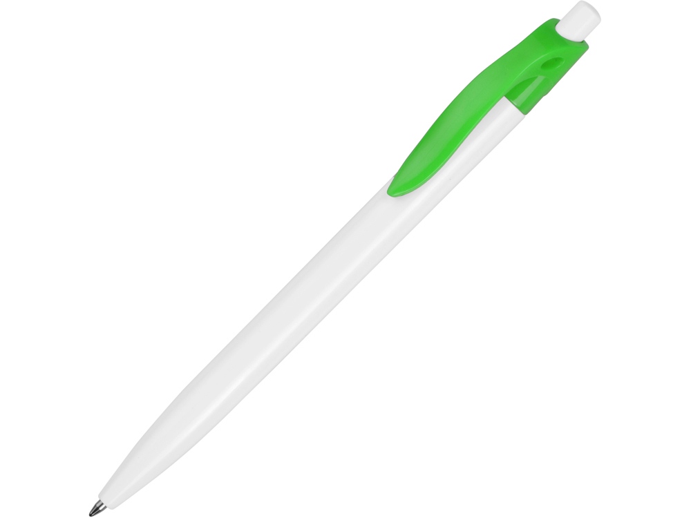 Белая ручка какаду с ярким зеленым клипом  под нанесение логотипа