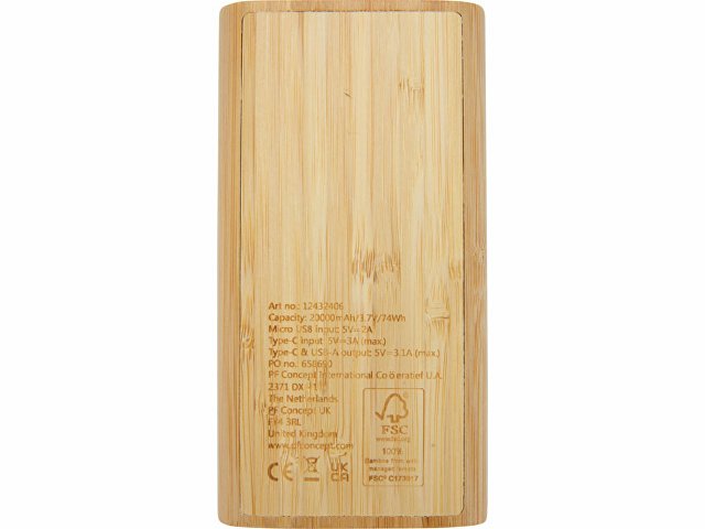 Портативное зарядное устройство «Tulda» из бамбука, 20000 mAh thumbnail