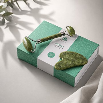 Сет роллер и гуаша "Rituals" из нефрита, зеленый
