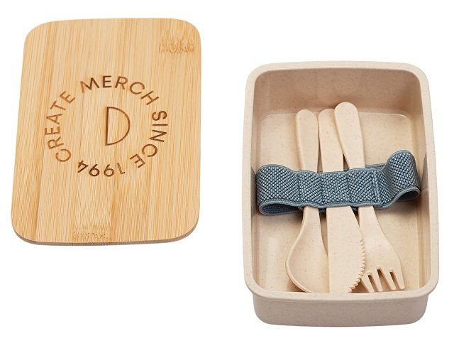 Ланч-бокс «Lunch» из пшеничного волокна с бамбуковой крышкой с гравировкой