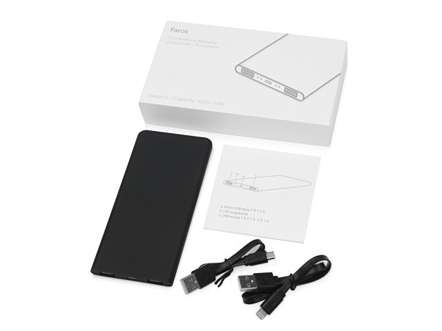 Внешний аккумулятор с подсветкой логотипа «Faros», soft-touch, 4000 mAh thumbnail