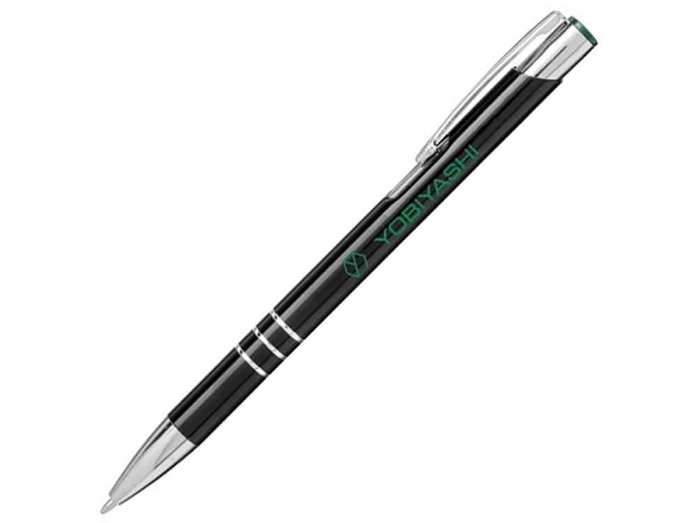 Ручка металлическая шариковая Moneta с цветной кнопкой, черный/св.зеленый