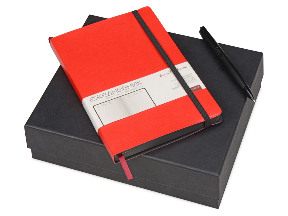 Подарочный набор Bruno Visconti Megapolis Soft: ежедневник А5 недат., ручка шарик., красный/черный