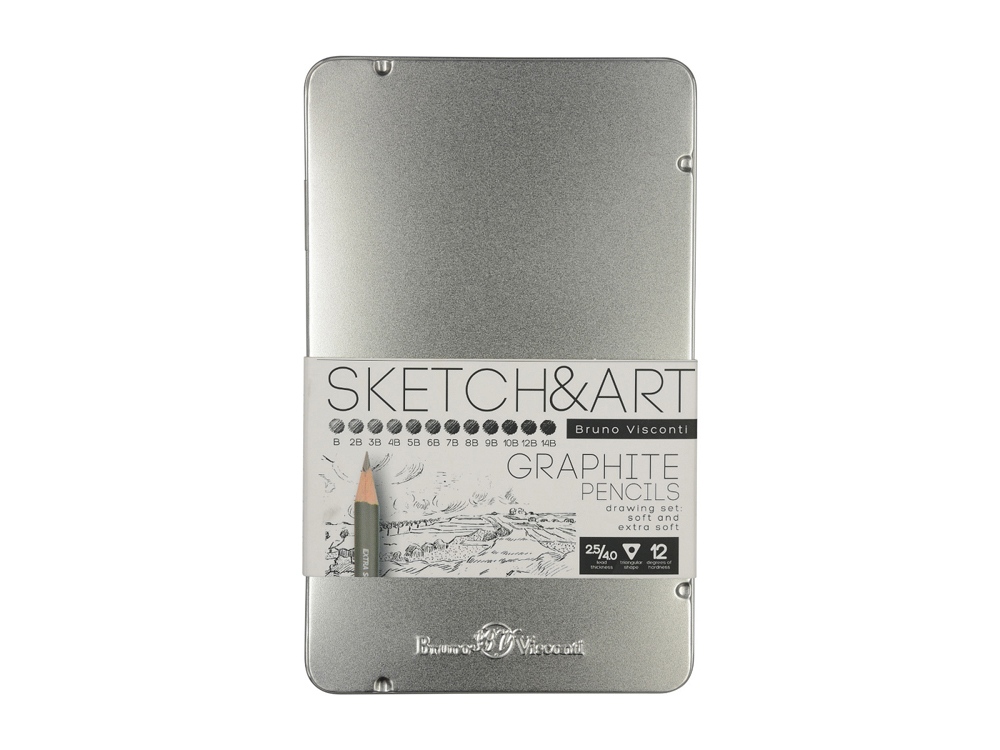 Набор из 12 чернографитовых карандашей «Sketch & Art» В - 14В