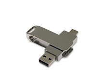 USB 2.0- флешка на 16 Гб с поворотным механизмом и дополнительным разъемом Type-C