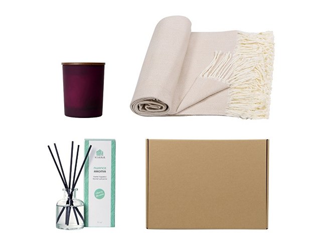 Подарочный набор для дома с пледом, свечой и диффузором thumbnail