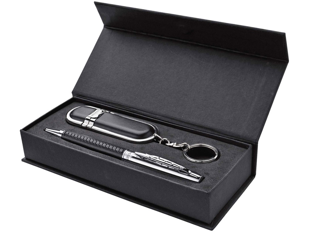 Набор Bergerac в подарочной коробке: ручка роллер и флеш-карта USB 2.0 на 4 GB,  черные чернила