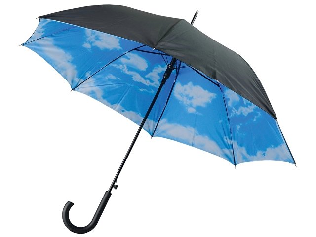 Зонт-трость "Облака" полуавтоматический с двухслойным куполом, черный /белый /голубой