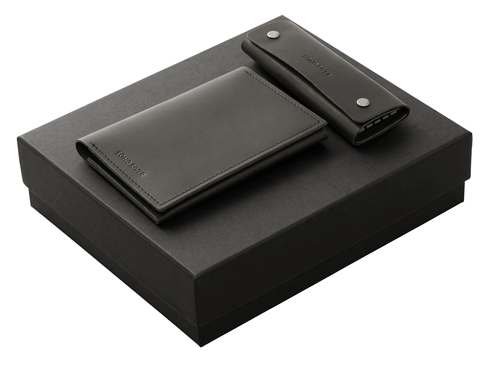 Подарочный набор Long River: обложка для паспорта, ключница черный