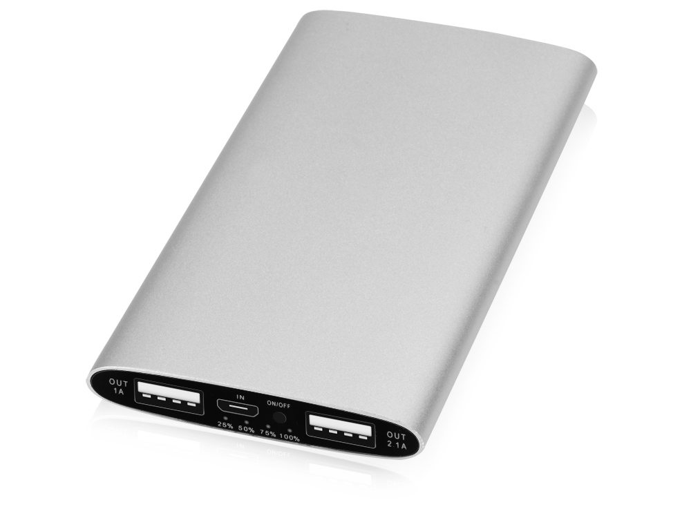Портативное зарядное устройство Мун с 2-мя USB-портами, 4400 mAh, серебристый (Р)