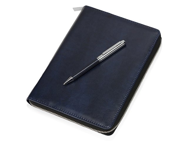 Бизнес-блокнот на молнии А5 «Fabrizio» с RFID защитой и ручкой, синий