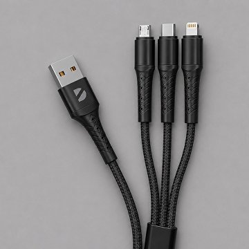 Дата-кабель Armor 3 в 1: micro USB, USB-C, Ligthning, 1.2м, черный, Deppa