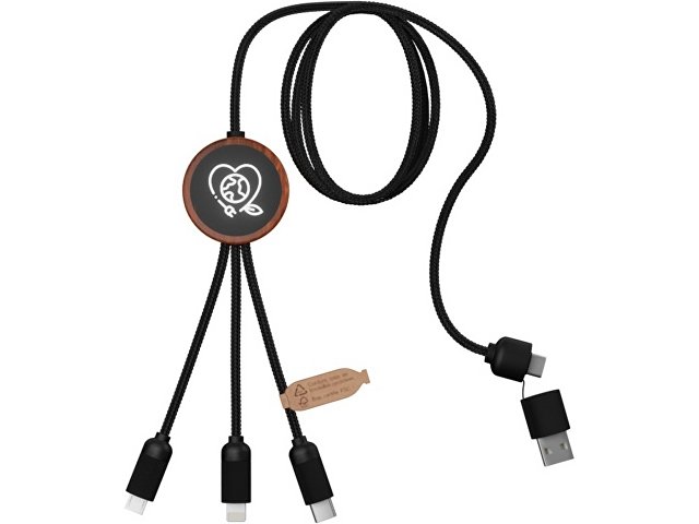 Зарядный кабель 3 в 1 со светящимся логотипом и округлым бамбуко